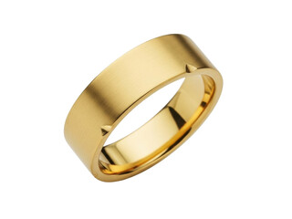 Isolated golden wedding band with triangle cutouts, gold ring is traditional marriage jewelry