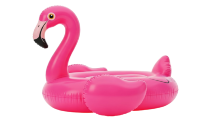 Isolated pink inflatable flamingo float perfect for a summer pool party, tropical vacation
