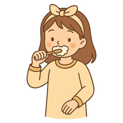 Cute Girl Brushing Teeth in Cozy Morning Routine Style