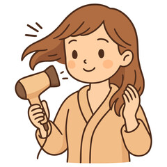 Cute Girl Drying Hair in Warm Cozy Routine Style