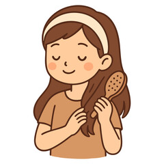 Cute Girl Brushing Hair in Warm Daily Routine Style