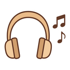 Cute Headphones Music Listening Icon in Warm Soft Style