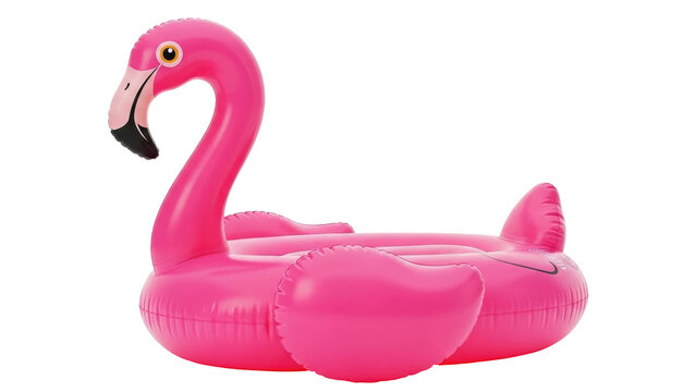 Isolated pink inflatable flamingo float perfect for a summer pool party, tropical vacation