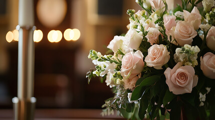 Floral tribute featuring soft pink and white roses, complemented by verdant foliage. An elegant arrangement suited for solemn events or heartfelt gestures.
