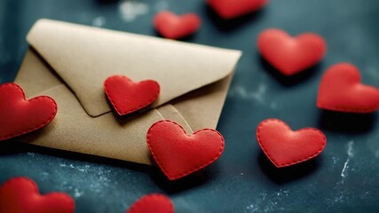 Video A brown envelope with red hearts and love notes inside