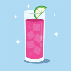 Refreshing Pink Cocktail with Lime and Ice