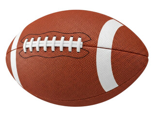 Isolated brown American football with white stripes, realistic texture and stitches detail