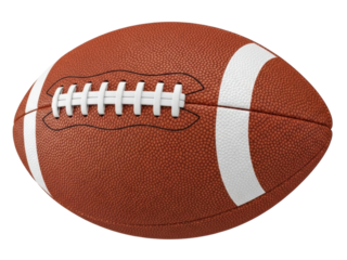 Isolated brown American football with white stripes, realistic texture and stitches detail