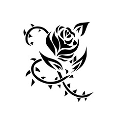 Striking tribal rose design with sharp thorns, representing beauty and pain. Ideal for dark, romantic tattoo art, edgy apparel prints, and gothic graphic projects.