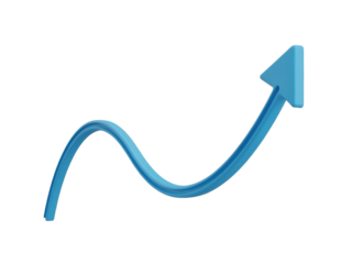 Isolated wavy blue arrow going up shows growth, improvement, direction concept idea, goal target