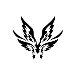 A sharp, stylized design of demonic or dragon wings in solid black. Features tribal, fiery, and aggressive shapes, perfect for edgy, powerful concepts.