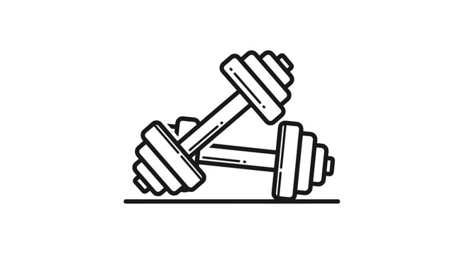 Black and white illustration of two dumbbells crossed over each other on a white background.