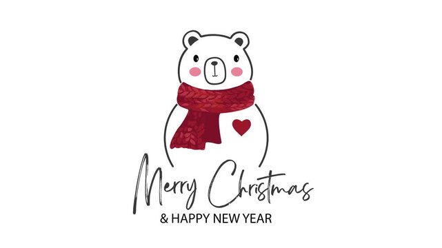 Cartoon Christmas bear video, vector, icon, illustration.