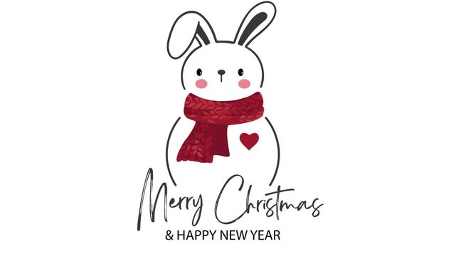  New Year square banner with smiling bunny., video.