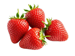 Isolated fresh strawberries, pile of ripe fruits, healthy dessert, bright red color and green leaves