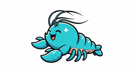 Fototapeta premium Cute Blue Lobster Cartoon Character Smiling Happily.