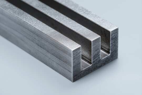Macro photo of a precision platform element with three stiffener ribs and micro-chamfered edges, uniform bead-blasted texture
