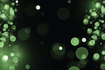 Sparkling green particles, glowing bokeh lights isolated on dark transparent background	
