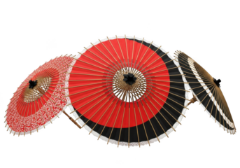 3d icon of traditional japanese paper umbrellas isolated on transparent background, showcasing vibrant colors and intricate designs, perfect for cultural events and artistic displays
