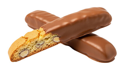 Isolated Chocolate-Covered Almond Biscotti, traditional Italian twice-baked cookies dessert food