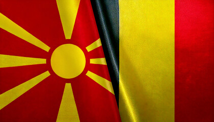 Fototapeta premium ベルギーの国旗と北マケドニアの国旗(Belgium flag & North Macedonia flag.) 