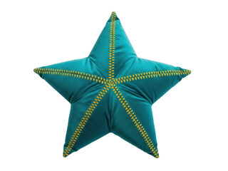 Obraz premium Isolated blue decorative star pillow with zig-zag stitching for home or nursery decor