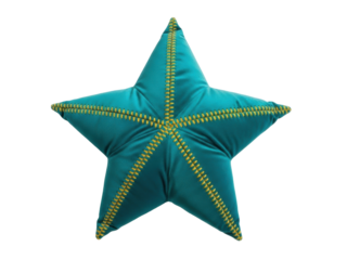 Isolated blue decorative star pillow with zig-zag stitching for home or nursery decor