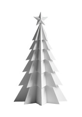 Fototapeta premium transparent low-poly christmas tree sculpture, crafted from matte cardstock, close-up macro shot emphasizing sharp geometric folds on a high-key studio background. concept of scandinavian design