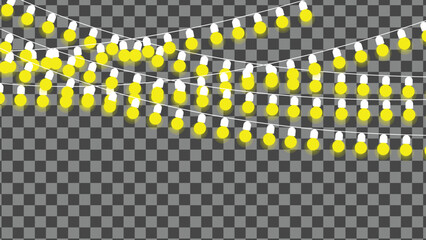 Fototapeta premium Bright yellow string lights on transparent background