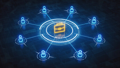 Digital Network: Connected icons radiating around a central briefcase, representing the global reach of business and interconnectivity. A vision of innovation, efficiency, and seamless communication.