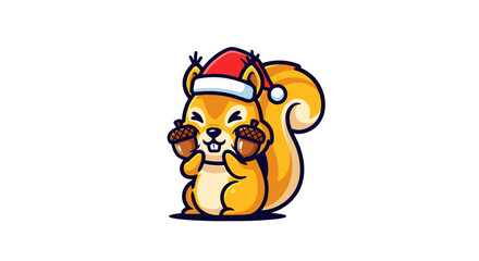 Obraz premium Cute cartoon squirrel mascot wearing a festive Santa hat.