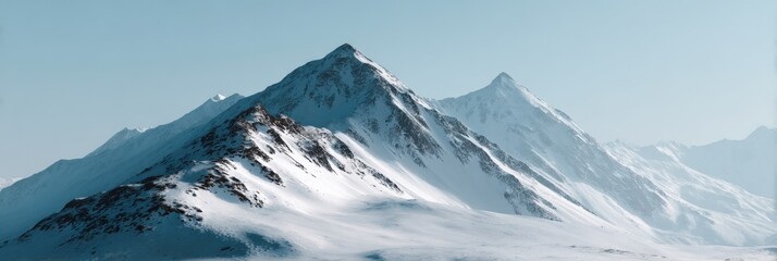 Majestic snow-covered mountain peaks under clear blue sky