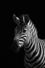 Obraz premium Close-up portrait of a zebra against a black background