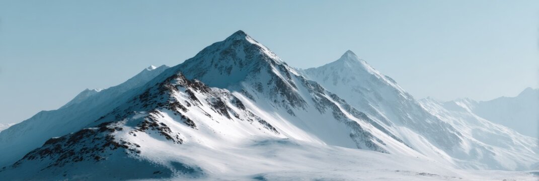 Majestic snow-covered mountain peaks under clear blue sky - Powered by Adobe