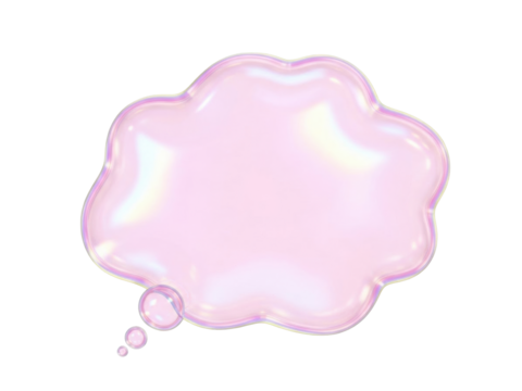 Isolated speech bubble in pink for messaging and chatting, iridescent bubble thought cloud - Powered by Adobe
