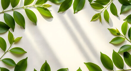 Green Leaves Frame White Background Copy Space