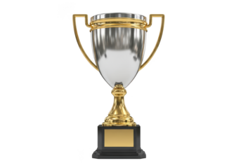 3d icon of silver and gold trophy cup isolated on transparent background, a symbol of victory, achievement, and success in competitions and awards ceremonies