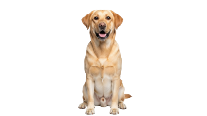 Isolated Labrador Retriever sitting attentively looking at the camera with open mouth