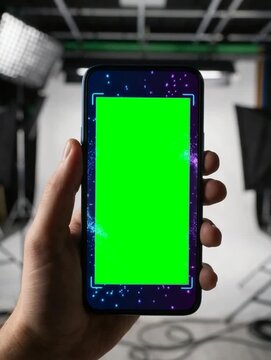 hand with smartphone showing a green screen for fvx projects video