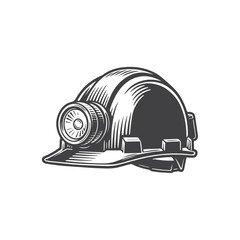 Vintage Miner's Hard Hat with Headlamp Design Illustration