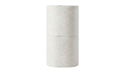 Isolated stack of two embossed paper rolls for household supplies, soft and absorbent