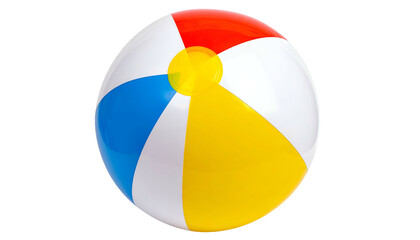 Obraz premium A brightly colored beach ball with red, blue, yellow, and white panels. Isolated on black