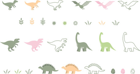 いろいろな色と種類の恐竜イラストセット  © yuriguru