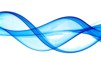 Blue ethereal, flowing ribbons weave against a stark black backdrop