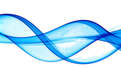 Blue ethereal, flowing ribbons weave against a stark black backdrop