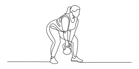 Continuous line drawing of woman with kettlebell