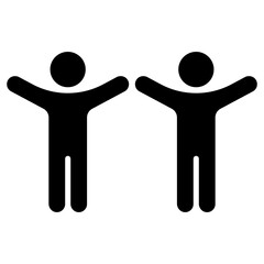 2 person black icon. Man with arms raised icon.