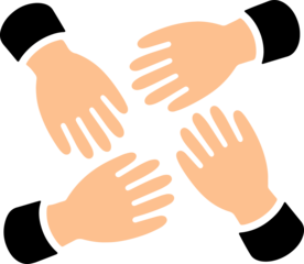 Four hands reaching towards each other a symbol of unity on transparent background