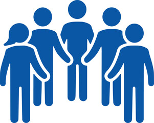 Group of blue people holding hands a simple vector icon on transparent background