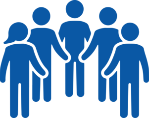 Group of blue people holding hands a simple vector icon on transparent background